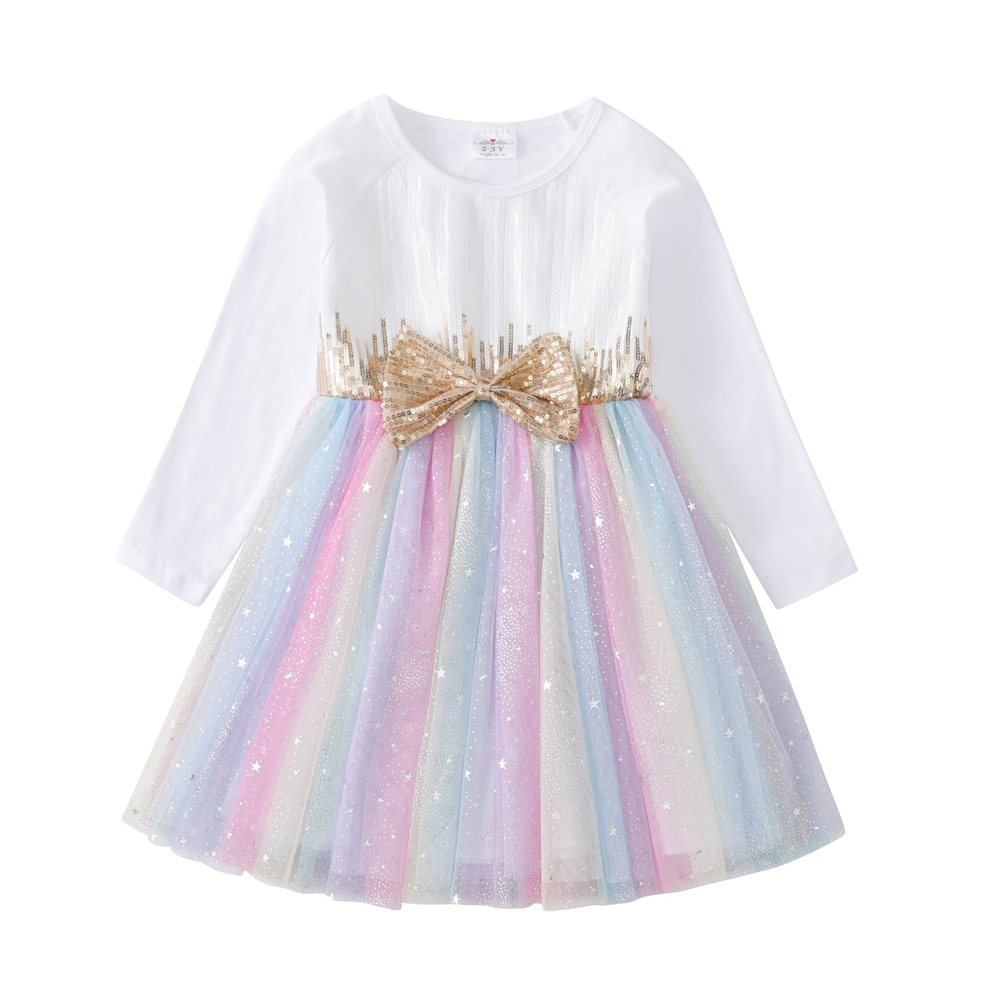 2Y-8Y Rainbow Star Tulle Bowknot Sequins Girls Toddler Tutu Dress