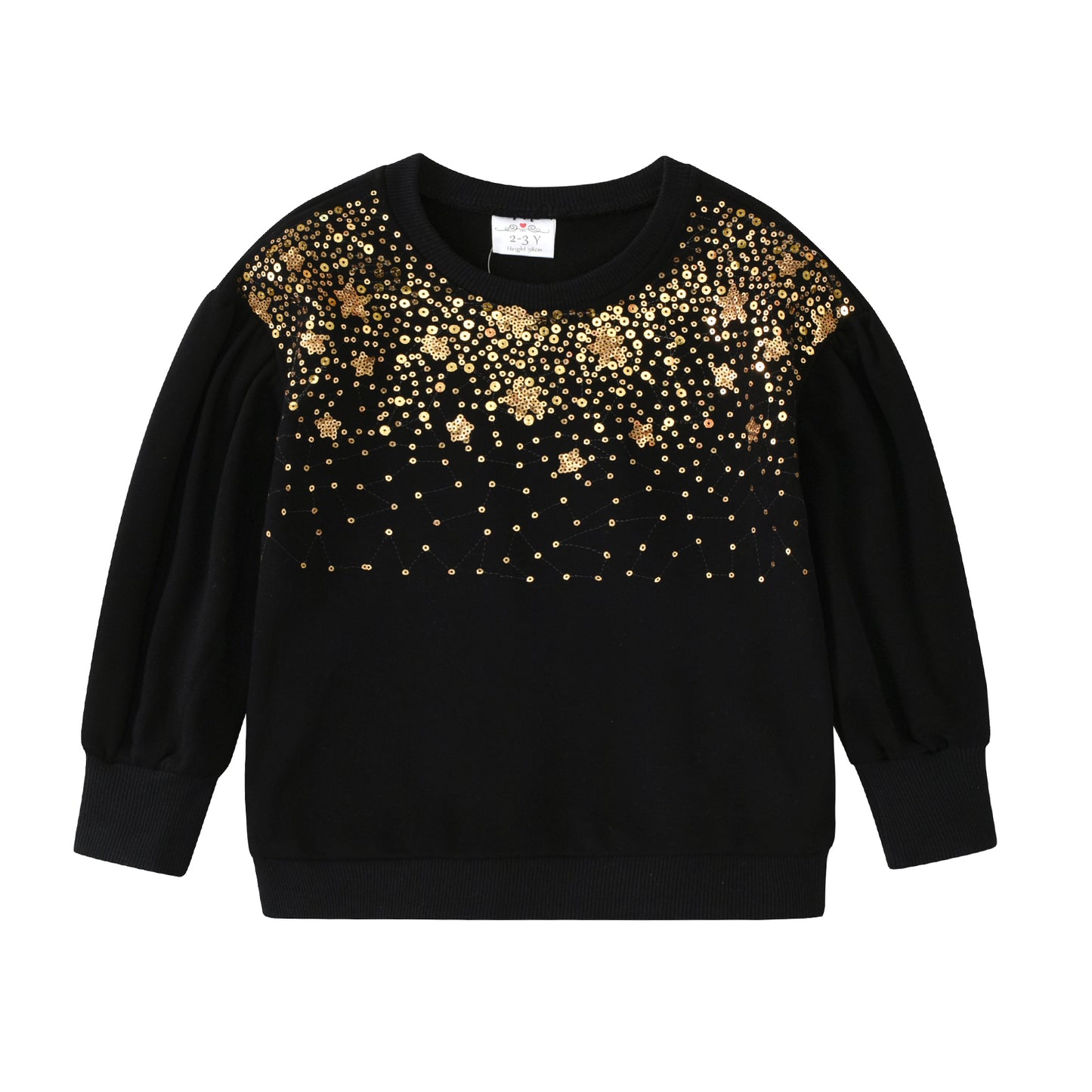 2-8Y Bling Star Sequins Girls Toddler Winter Black Sweter Pullover