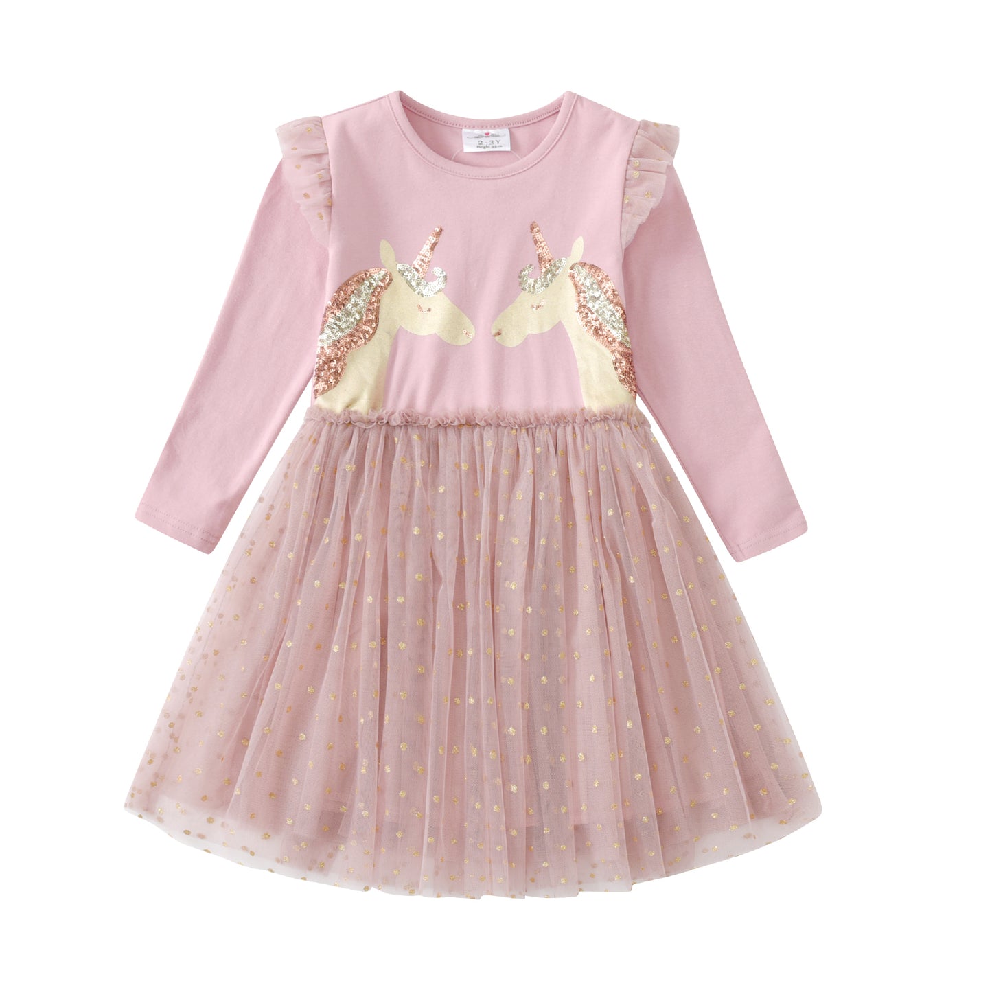 2Y-8Y Double Unicorn Sequins Pink Tutu Dress for Girls Toddler