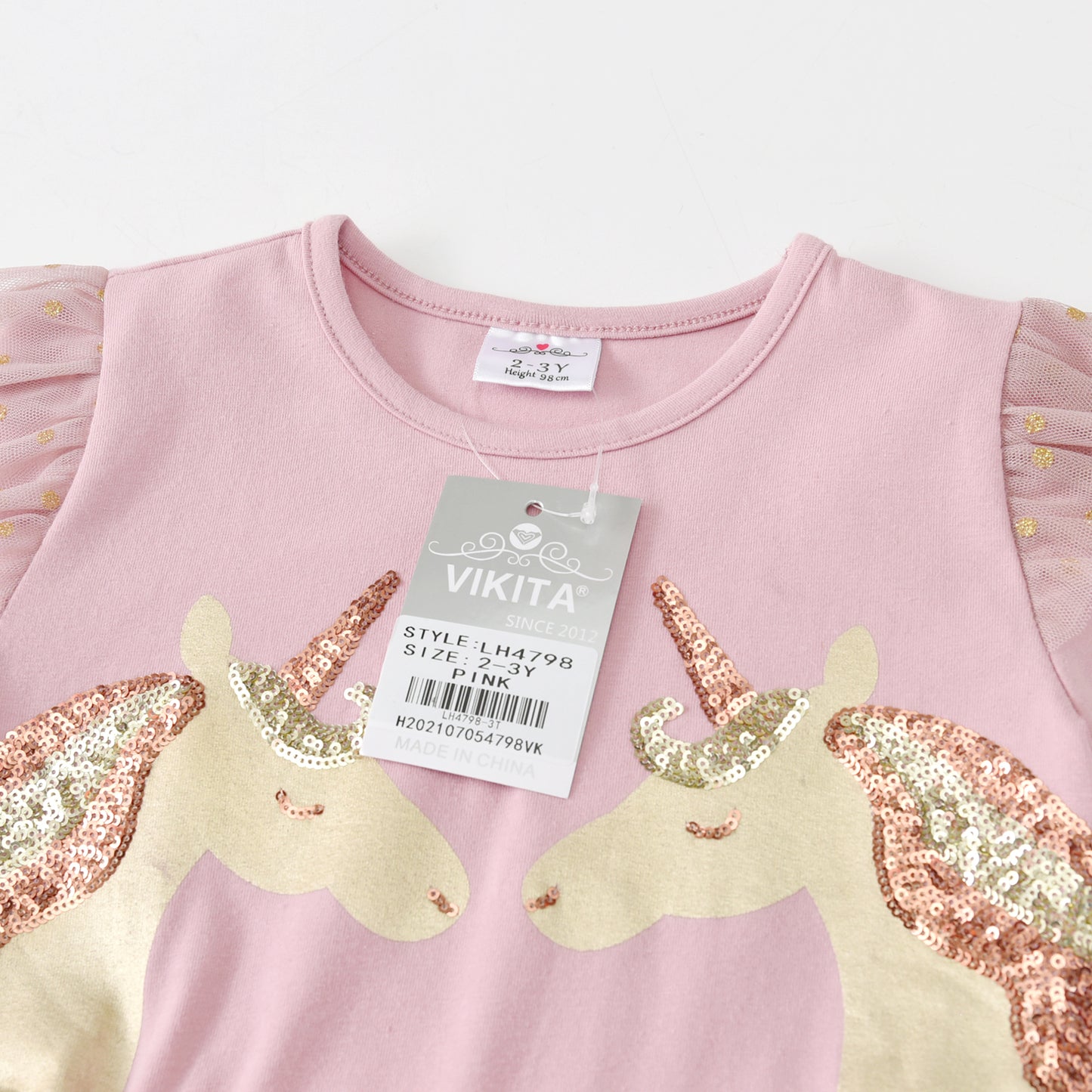 2Y-8Y Double Unicorn Sequins Pink Tutu Dress for Girls Toddler