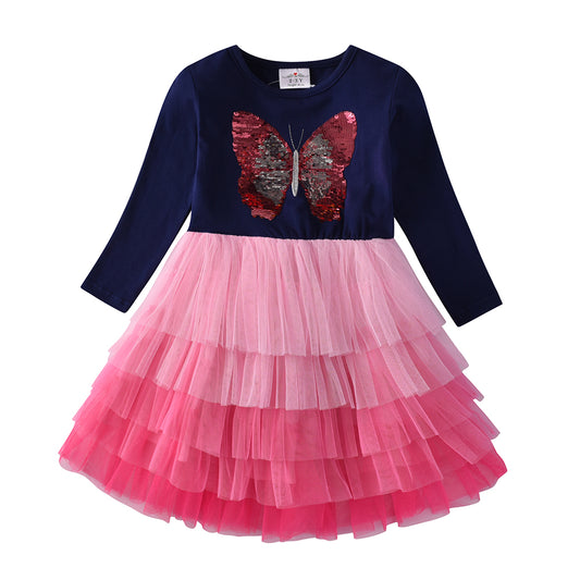 Butterfly Sequined Pink Layered Tulle Lovely Toddler Tutu Dress