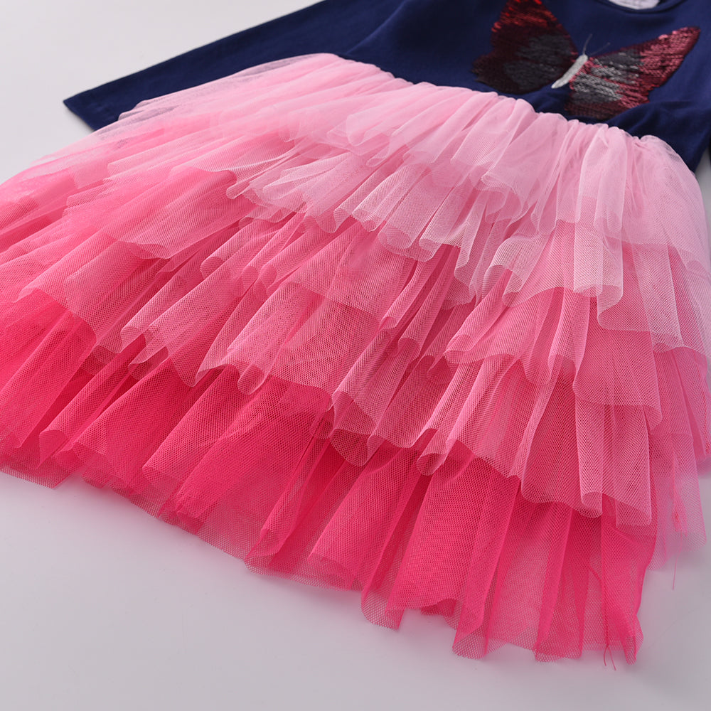 Butterfly Sequined Pink Layered Tulle Lovely Toddler Tutu Dress