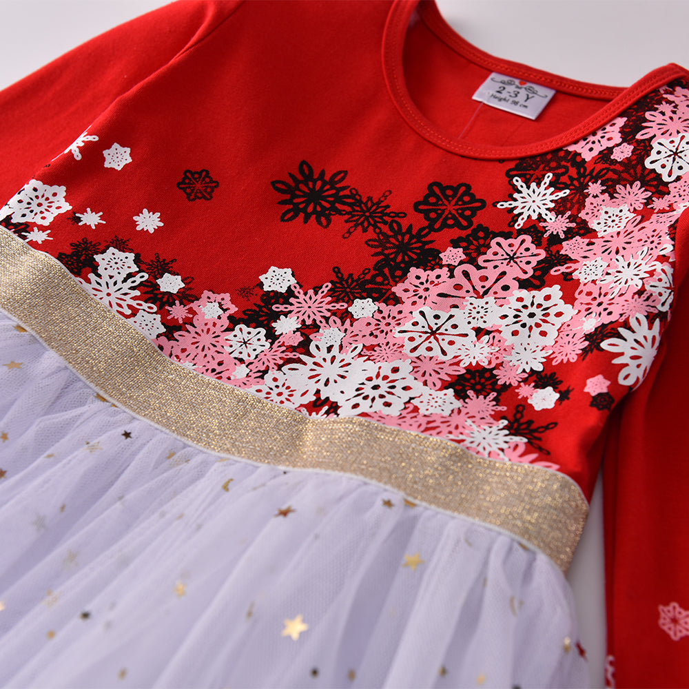 Snowflake Christmas Red Pattern Soft Star Tulle Tutut Dress for 3-8T