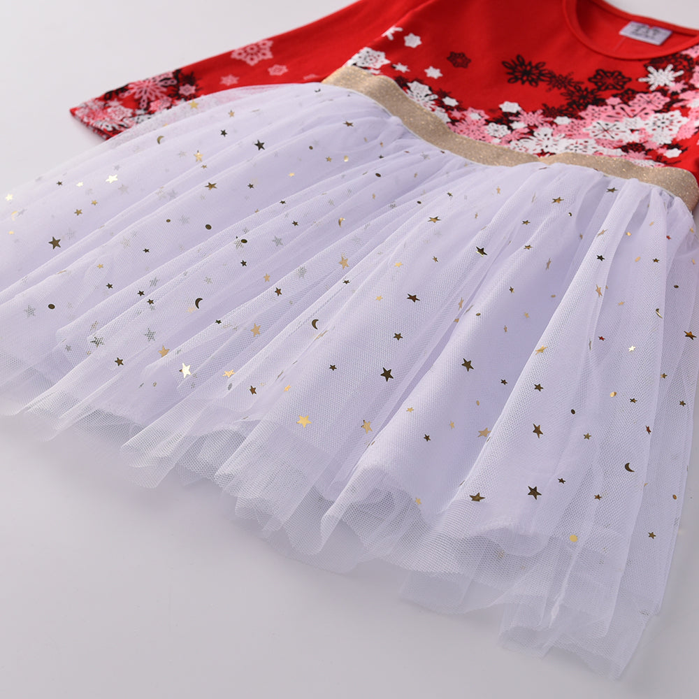 Snowflake Christmas Red Pattern Soft Star Tulle Tutut Dress for 3-8T