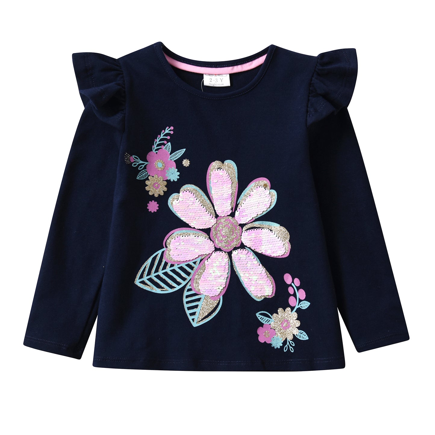 2pcs Girls Long Sleeve T-Shirts Set Rainbow Cotton T-Shirt + Sequins Flower Top