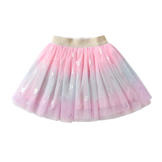 2Y-8Y Unicorn Pattern Pink Rainbow Tulle Girls Tutu Skirts