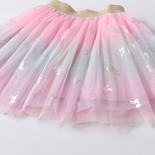 2Y-8Y Unicorn Pattern Pink Rainbow Tulle Girls Tutu Skirts