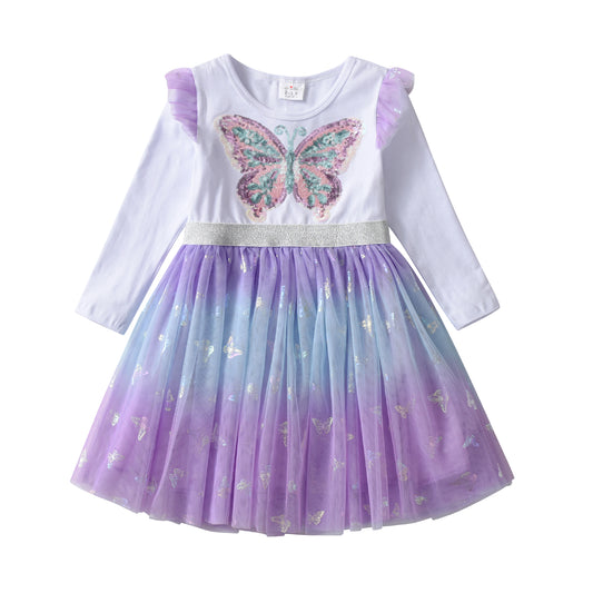 2Y-8Y Girls Casual Dresses Sequins Butterfly Tulle Girls Tutu Dress