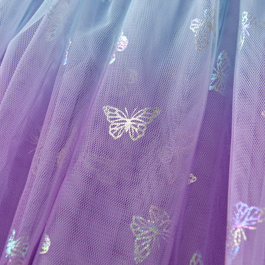 2Y-8Y Girls Summer Tutu Dress Sequins Big Butterfly Flare Sleeve Purple Dress