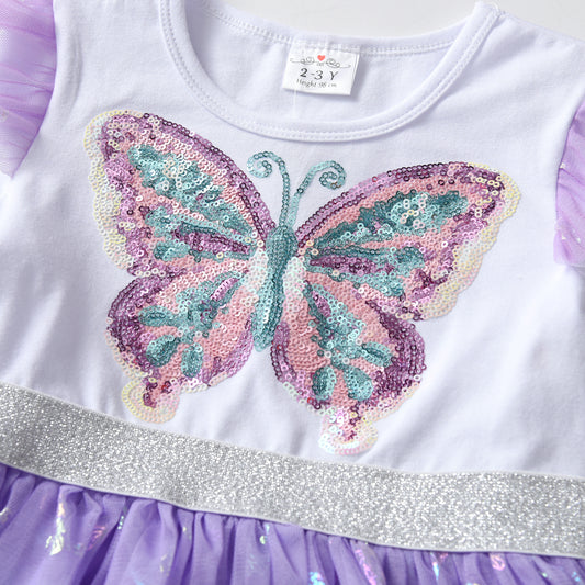 2Y-8Y Girls Casual Dresses Sequins Butterfly Tulle Girls Tutu Dress