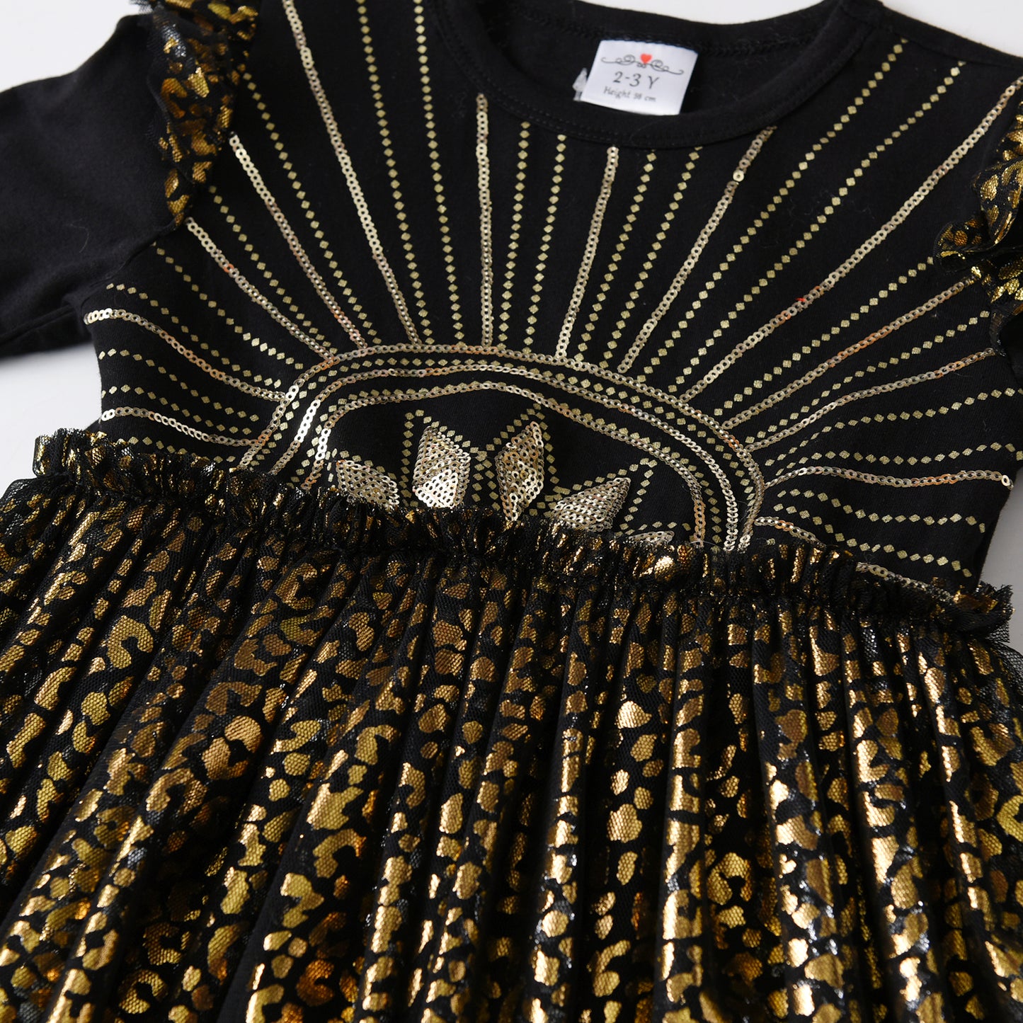 2Y-8Y Girls Tutu Dress Sequins Sunshine Sparkly Tulle Long Sleeve Dress