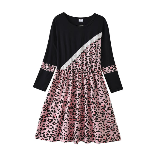 Vikita Mum and Daughter Family Matching Leopard Print Tribe Casual Dress