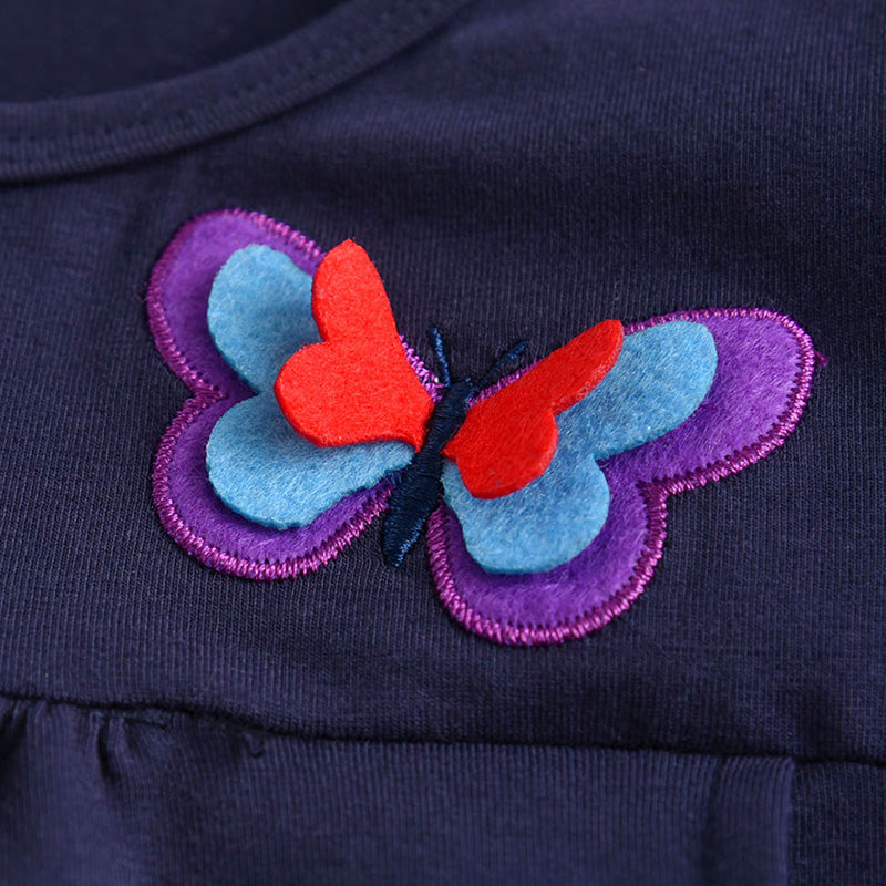 Colorful Star Butterfly with Rainbow Long Sleeve Cotton Girls Daily Casual Dress