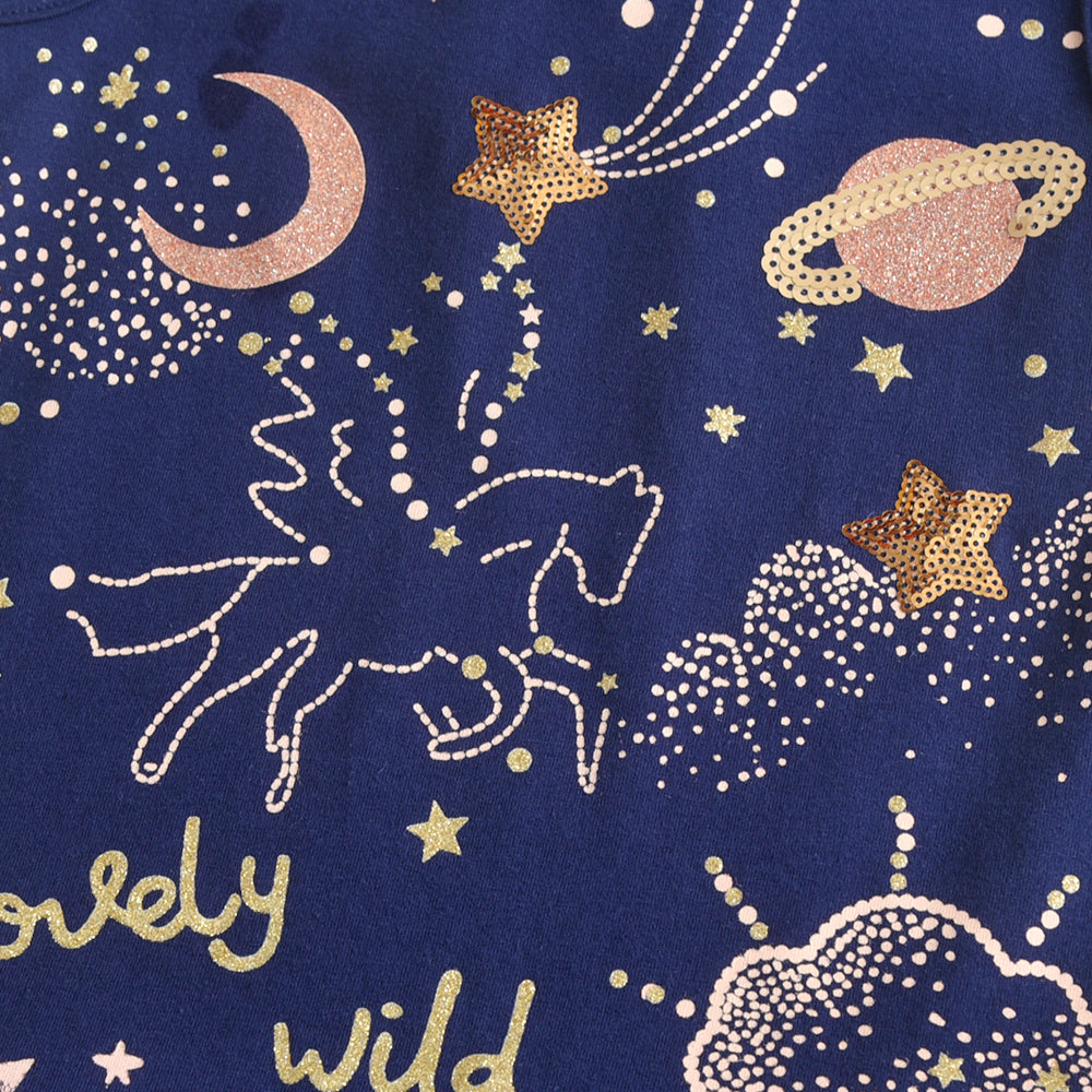 2Y-8Y Unicorn Planet Pattern Tulle Hem Sleeveless Cotton Girls Toddler Dress