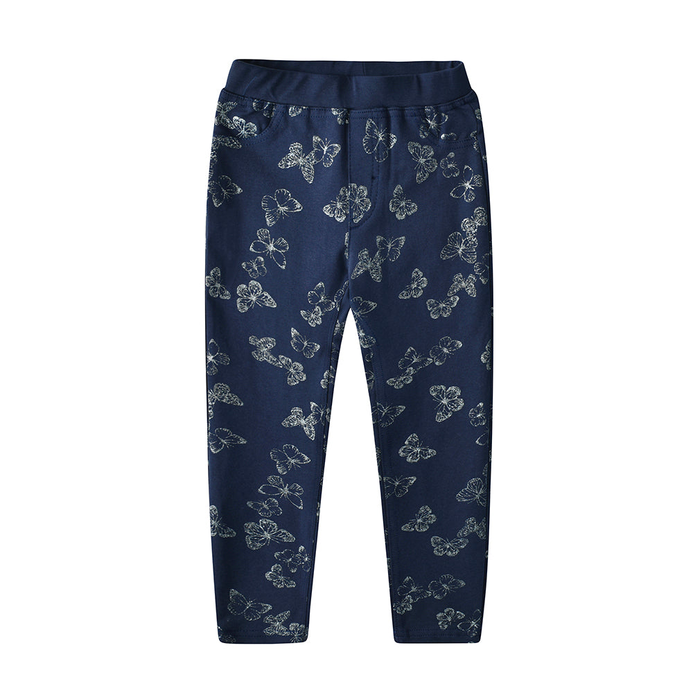 3PCS Blue Butterfly Star Girl Toddler Cotton Skinny Leggings Pants Set