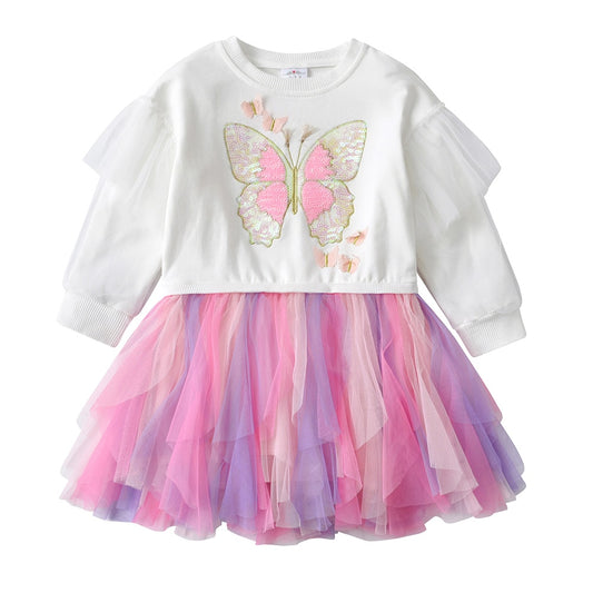 Butterfly Sequined Toddler Girl Tutu Dress for Birthday Party Prom