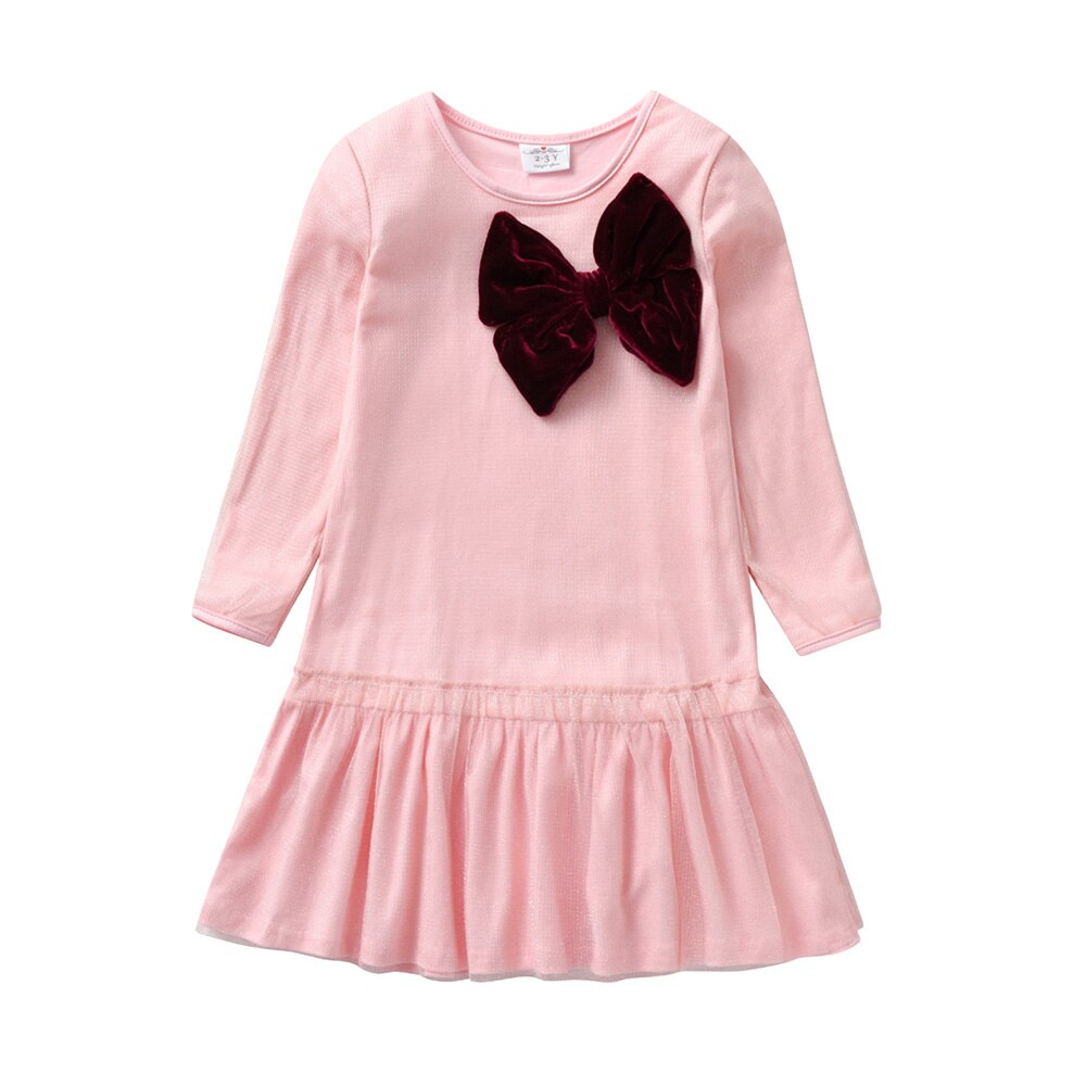 3D Butterfly Bow Girl Toddler Cotton Long Sleeve Dress for Daily School