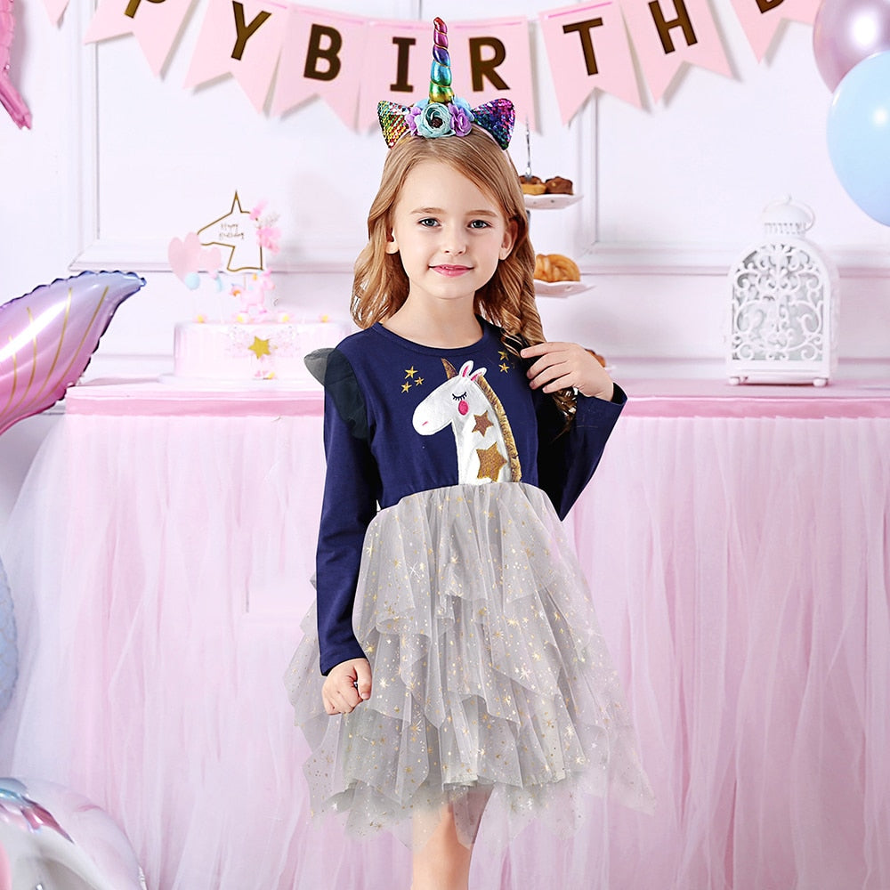 Lively Unicorn with Star Irregular Tulle Girl Toddler Tutu Dress for Gift