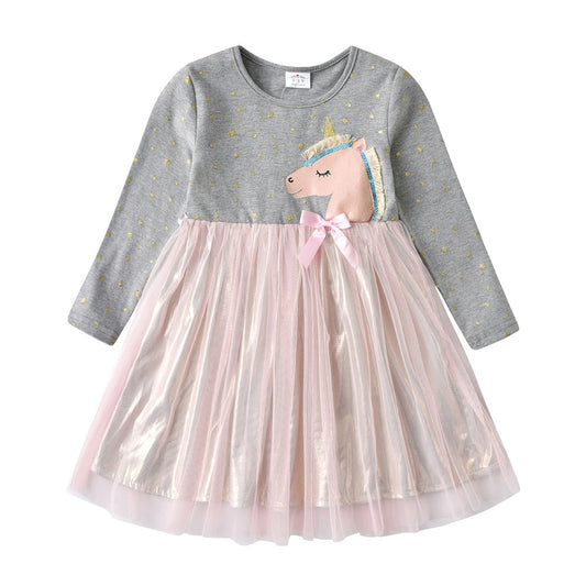 Cartoon Unicorn Pattern Lace Tutu Dress for Girl Toddler 3-8T