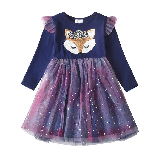 3-8T Princess Lovely Fox Toddler Tutu Girl Dress for Birthday Party