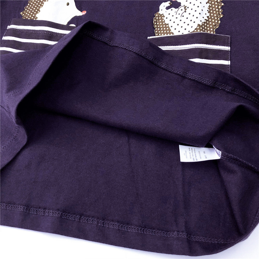 Purple A-Line Color Block Long Sleeve Toddler Causal Girl Dress