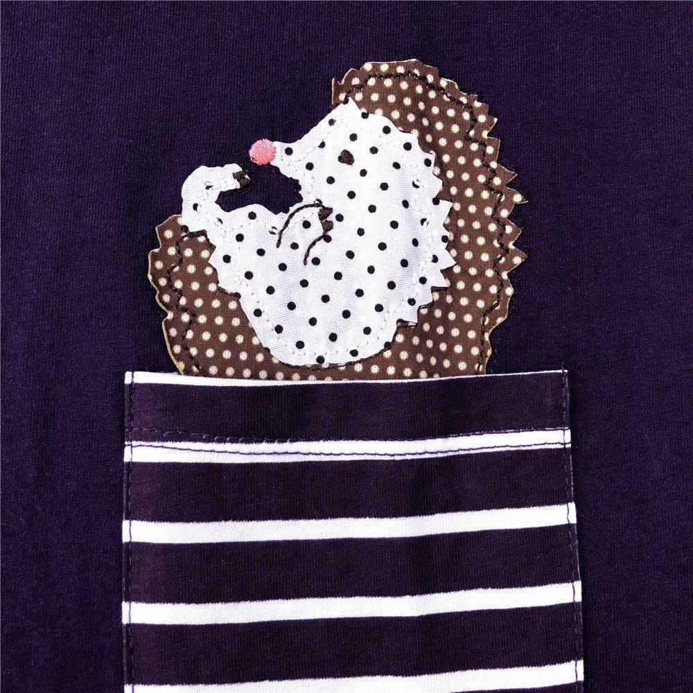 Purple A-Line Color Block Long Sleeve Toddler Causal Girl Dress