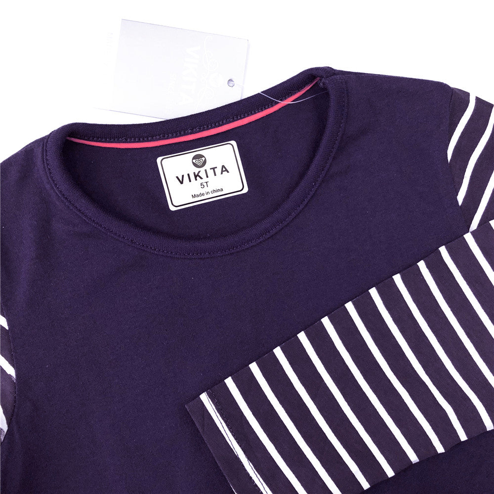 Purple A-Line Color Block Long Sleeve Toddler Causal Girl Dress