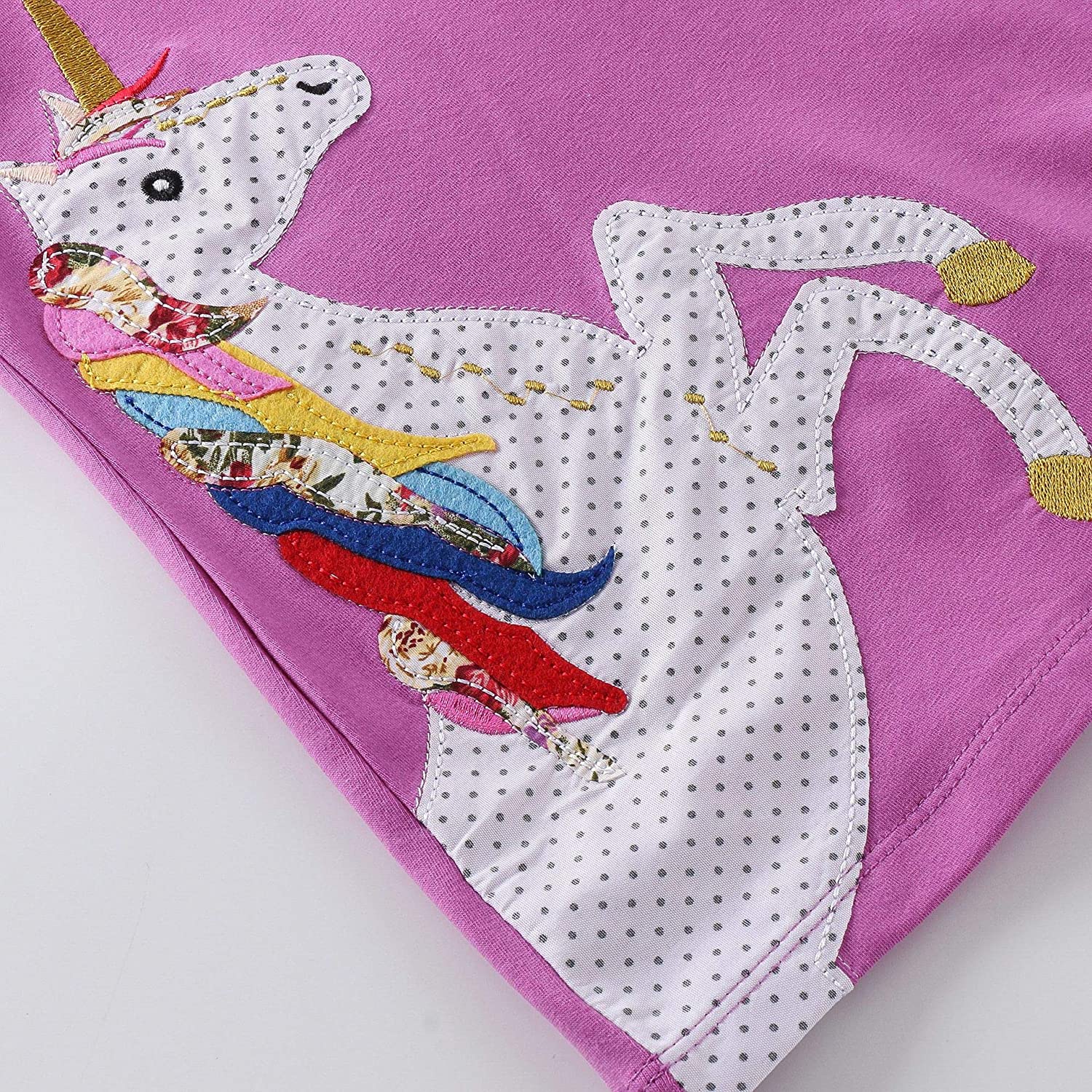 VIKITA Splicing Unicorn A Line Stripe Long Sleeve Girls Dress for Casual
