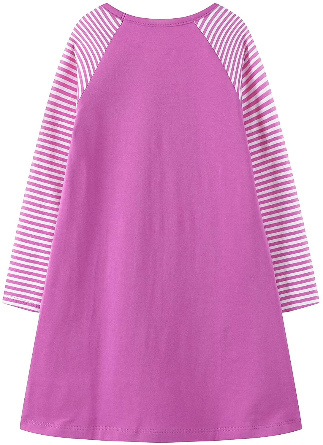 VIKITA Splicing Unicorn A Line Stripe Long Sleeve Girls Dress for Casual
