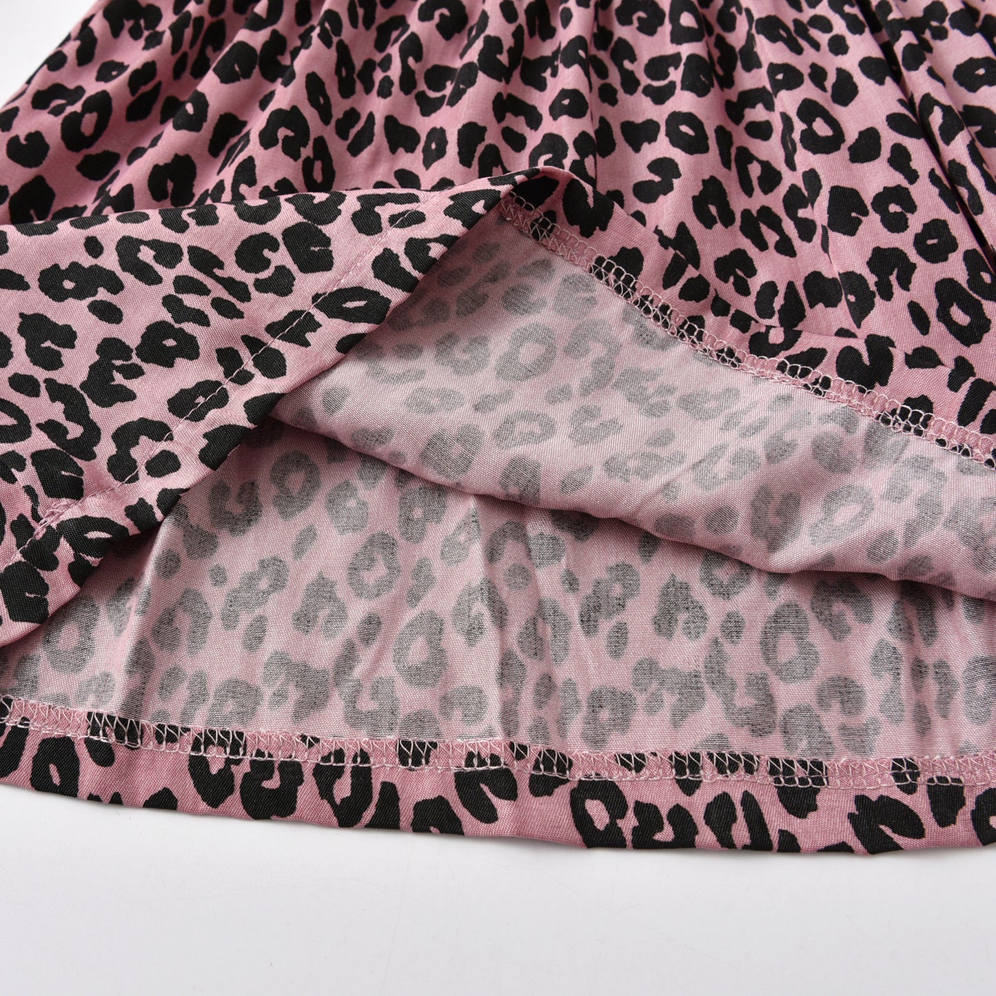 2-12Y Cute Cat Print Leopard Hem Long Sleeve Cotton Dress for Girls Toddler