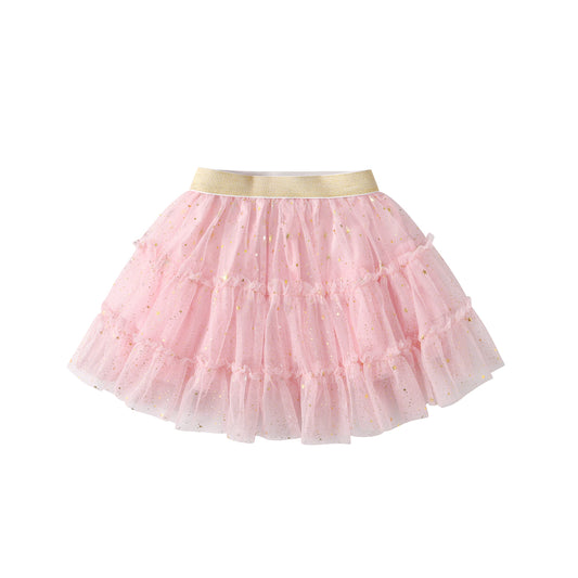 2Y-8Y Pink Star Gathered Tulle Tutu Skirts for Girls Toddler