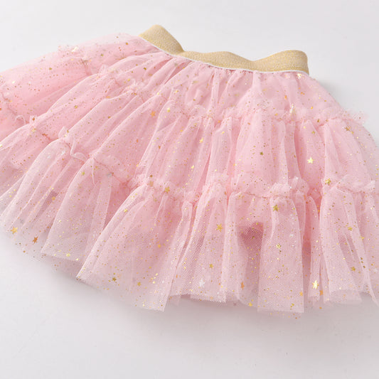 2Y-8Y Pink Star Gathered Tulle Tutu Skirts for Girls Toddler