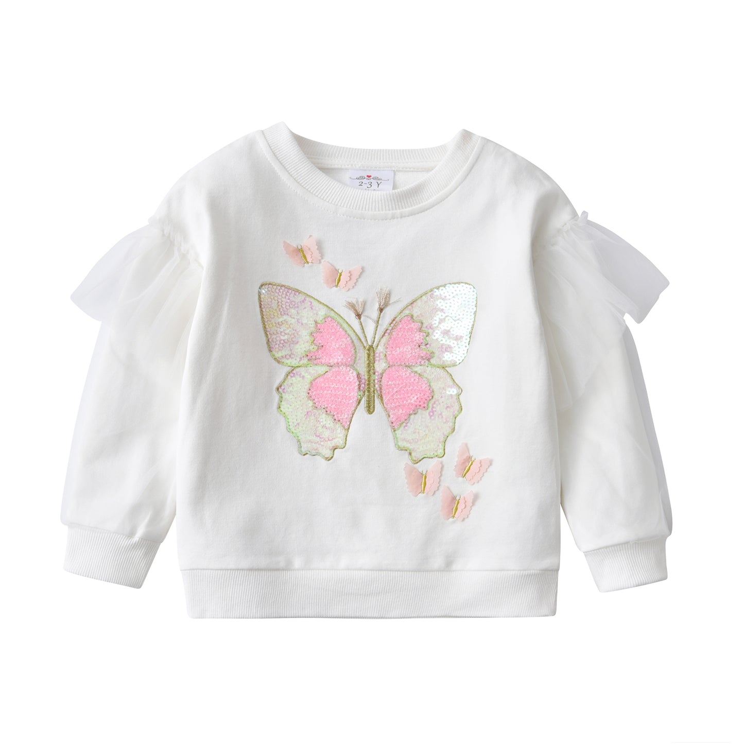 Sequins Butterfly White Sweatshirt Girl Toddler Long Sleeve Tops