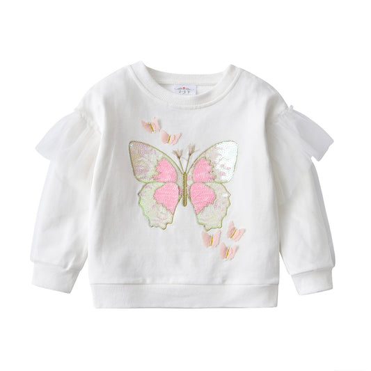 3-8T Vikita Sequins Butterfly Sweatshirt Top and Purple Gathered Tulle Skirt Set