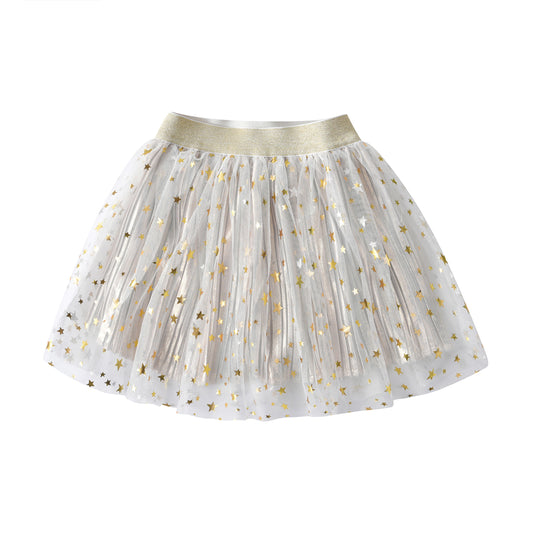 2Y-8Y Star Pattern White Gathered Tulle Tutu Skirts for Girls Toddler