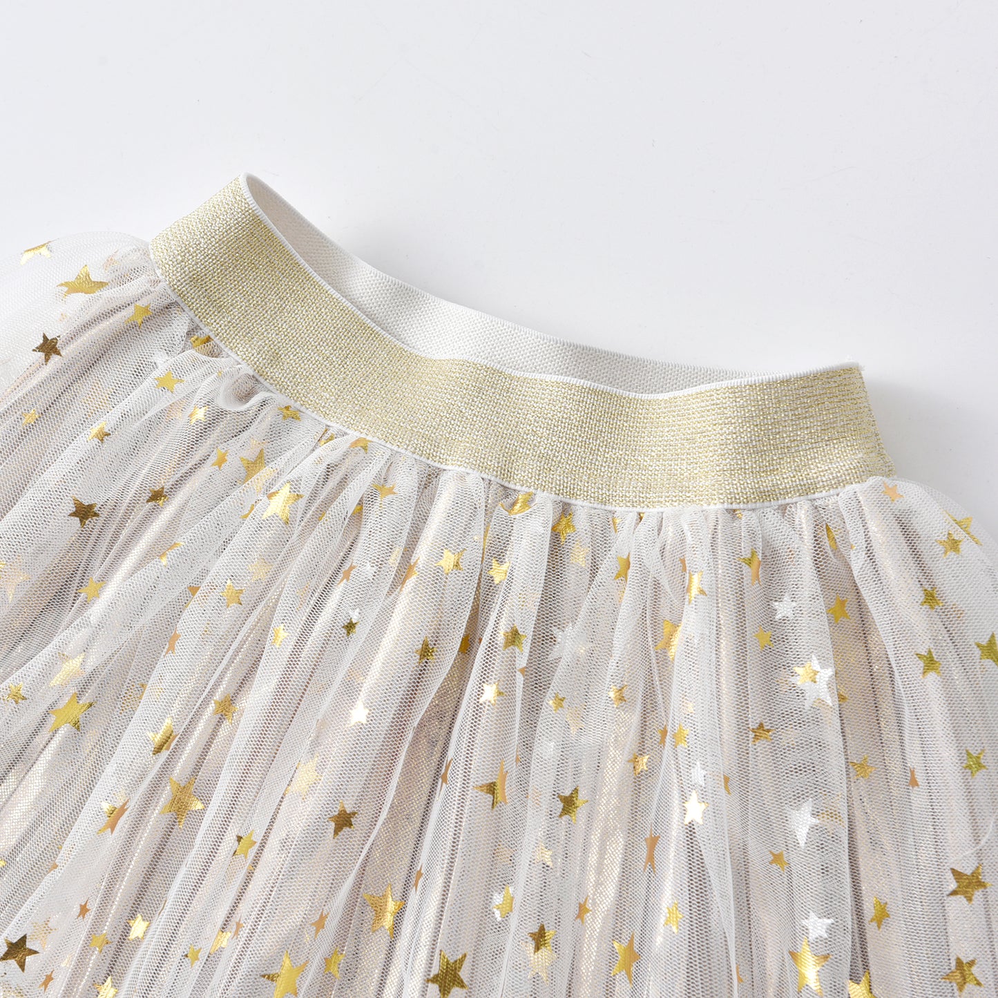 2Y-8Y Star Pattern White Gathered Tulle Tutu Skirts for Girls Toddler