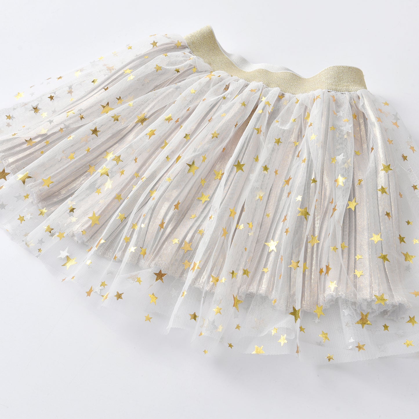 2Y-8Y Star Pattern White Gathered Tulle Tutu Skirts for Girls Toddler