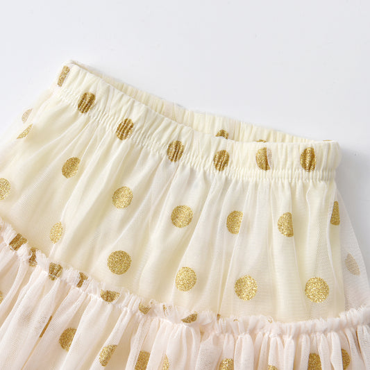 2Y-8Y Bling Spot Pattern Yellow Ruffle Tulle Tutu Skirts for Girls Toddler
