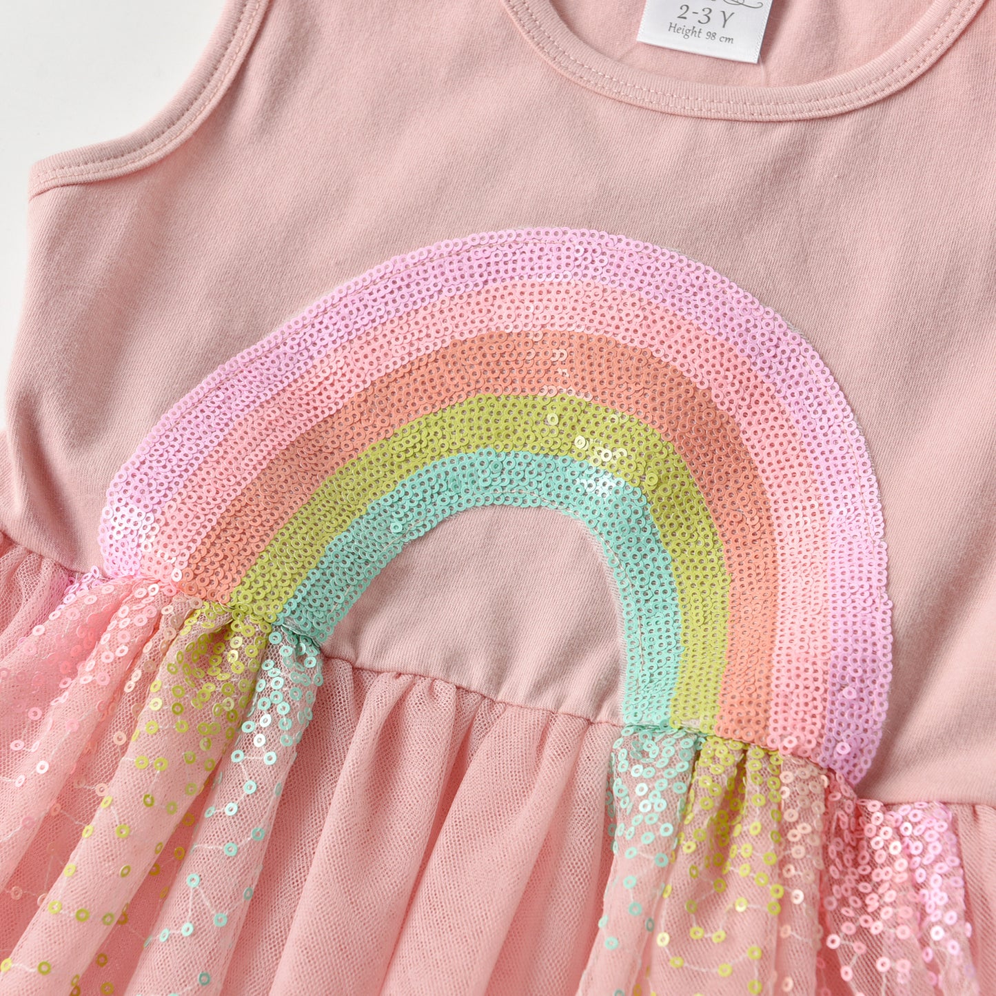 2Y-8Y Girls Sleeveless Dress Sequins Rainbow Pink Tulle Tutu Dress for Toddler Girl