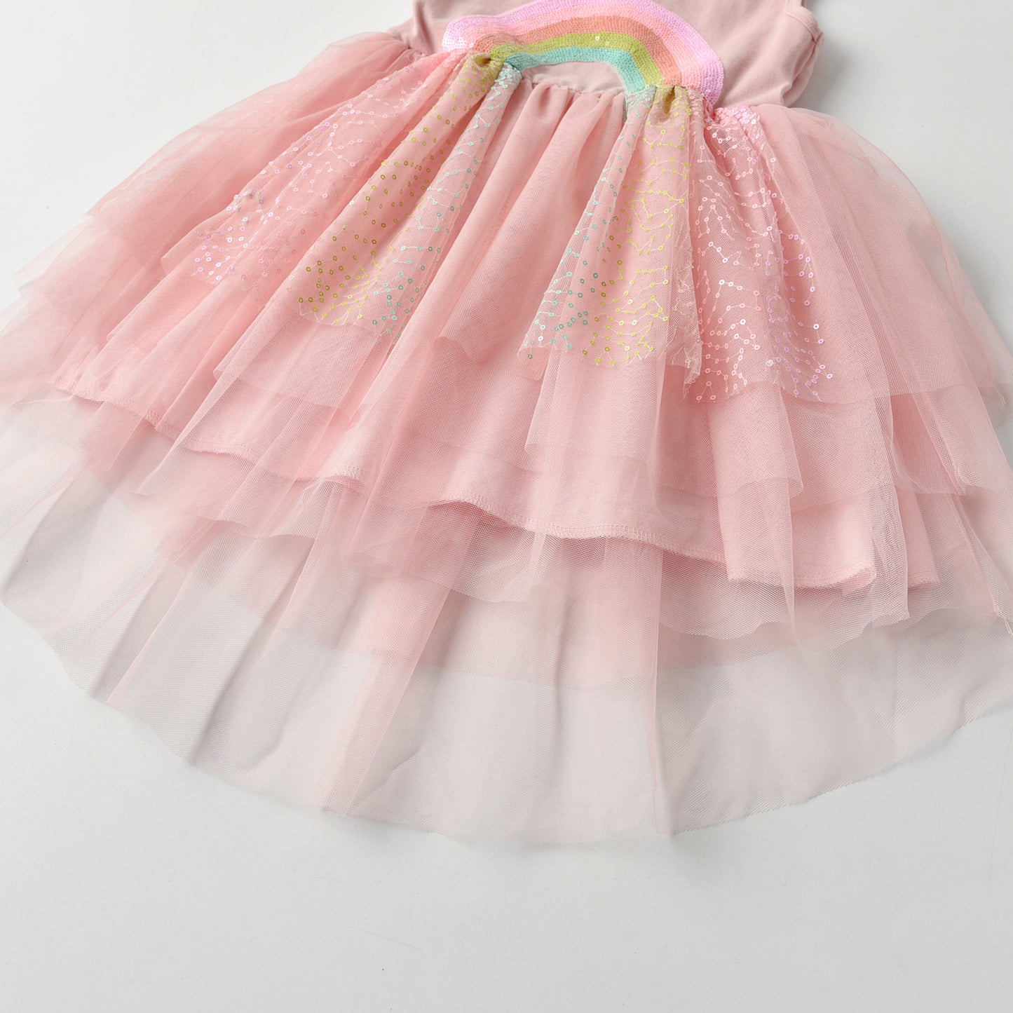 2Y-8Y Girls Sleeveless Dress Sequins Rainbow Pink Tulle Tutu Dress for Toddler Girl