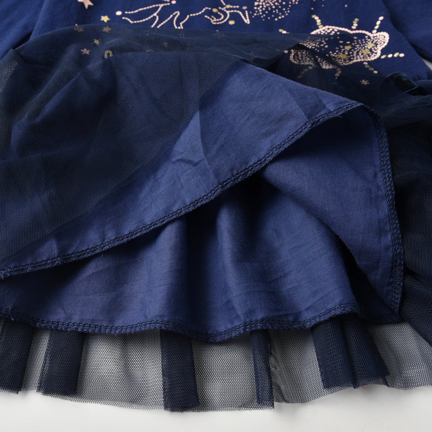 2Y-12Y Unicorn Planet Pattern Tulle Hem Long Sleeve Cotton Girls Toddler Dress