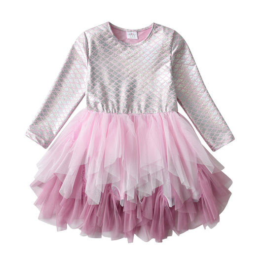 2-8Y Pink Girls Mermaid Tutu Dress Princess Party Girls Toddler Dress