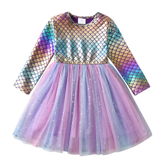 2-8Y Gradient Mermaid Top Star Tulle Tutu Dress for Girls Toddler