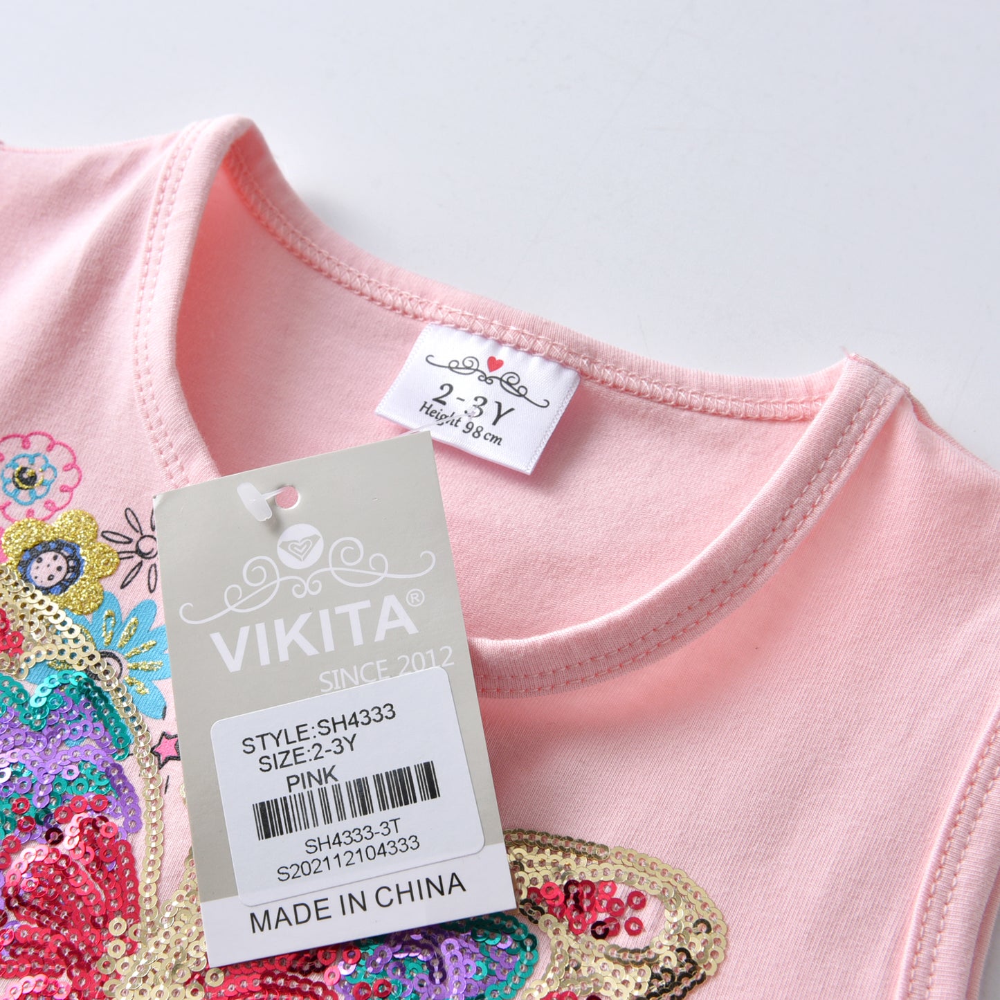 2Y-8Y Girl Short Sleeve Casual Dress Colorful Sequins Butterfly Cotton Dress for Toddler Girl