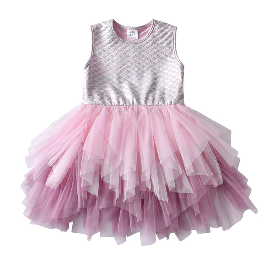 2-8Y Girls Mermaid Dress Pink Mermaid Tutu Dress Princess Party Girls Toddler Dress