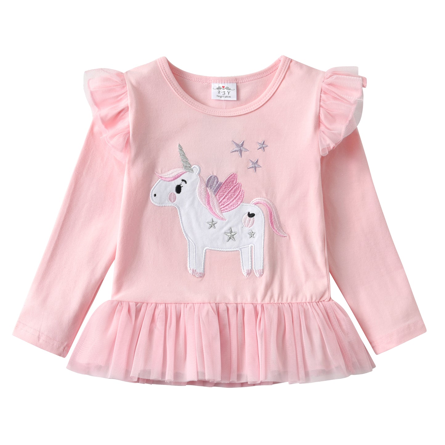 2Y-8Y Girls Clothing Sets Cute Unicorn Ruffle Tops + Star Skinny Leggings Pant