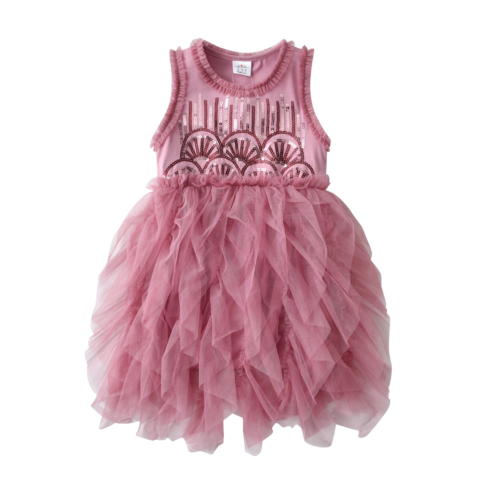 2Y-8Y Girls Sleeveless Dress Sequins Ruffle Tulle Tutu Party Dress