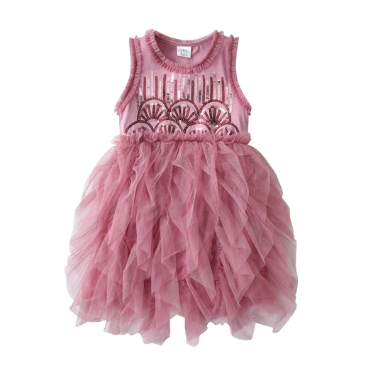 2Y-8Y Girls Sleeveless Dress Sequins Ruffle Tulle Tutu Party Dress