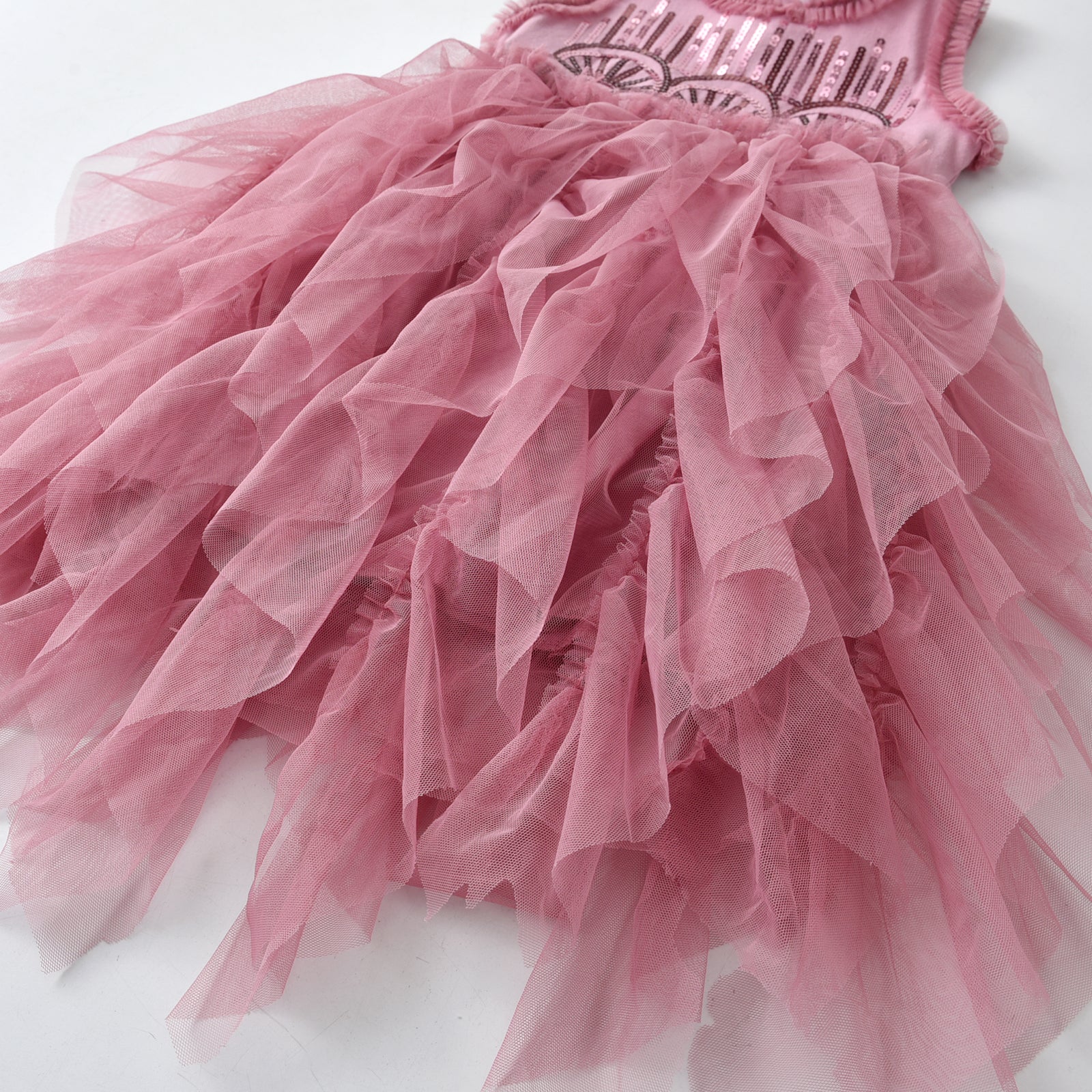 2Y-8Y Girls Sleeveless Dress Sequins Ruffle Tulle Tutu Party Dress