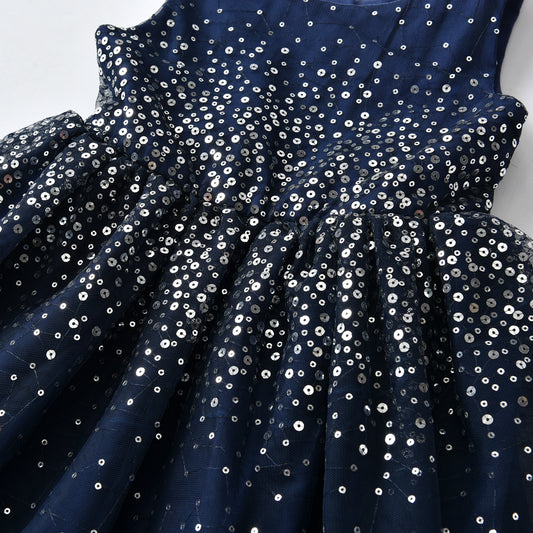 2Y-8Y Girls Sleeveless Dress Sequins Sparkle Blue Tulle Tutu Dress